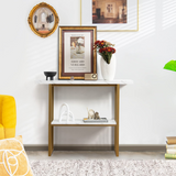 Tangkula 48" Console Table, White Faux Marble Entryway Table with Gold Finished Frame