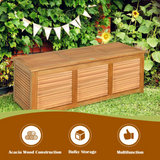 Tangkula 47 Gallon Acacia Wood Deck Box, Garden Backyard Storage Bench(Natural)