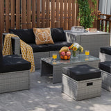 8-Piece Patio Wicker Furniture Set, Coffee Table, 2 Ottomans, 2 Armless Sofas & 2 Corner Sofas