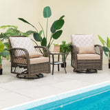 Tangkula 3-Piece Patio Swivel Rocker Set, Wicker Swivel Rocking Chairs