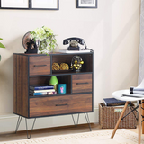 Tangkula 3-Tier Storage Cabinet, Wood File Cabinet with Drawers & 4 Metal Legs