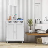 Tangkula Bathroom Floor Cabinet, Modern Carved Design Freestanding Storage Cabinet (White)