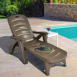 Outdoor Chaise Lounge Chair, Adjustable 5-Posistion Recliner Chair with Built-in Wheels