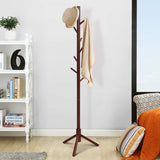 Tangkula Coat Rack Freestanding, Rubber Wood Coat Stand with 8 Hooks