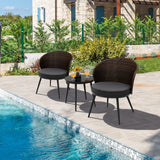 Tangkula 3 Piece Patio Rattan Bistro Set W/ 2 Seat Cushions, Tempered Glass Tabletop (Gray)