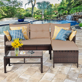 Tangkula 3 PCS Outdoor Rattan Furniture Sofa Set