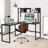 Tangkula Reversible L-Shaped Desk with Hutch, Space Saving Corner Computer Desk with Storage Bookshelf