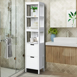 Tangkula Tall Bathroom Storage Cabinet, Multifunctional Bathroom Floor Cabinet with 3 Tier Shelves and 2 Drawers