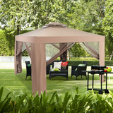 Tangkula 10' door Gazebo Canopy Shelter for Home/Garden/Lawn/Patio House Party (Brown)