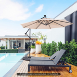 Tangkula 10 ft Cantilever Umbrella w/32 Solar-Powered LED Lights, Functional Tilting System & Hand-Crank Mechanism