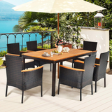 Tangkula 7 Pieces Outdoor Dining Set, Patiojoy Wicker Conversation Set