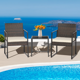 Tangkula 3 Piece Patio Furniture Set, Modern Heavy Duty All Weather Cushioned Wicker Chairs and Coffee Table Set