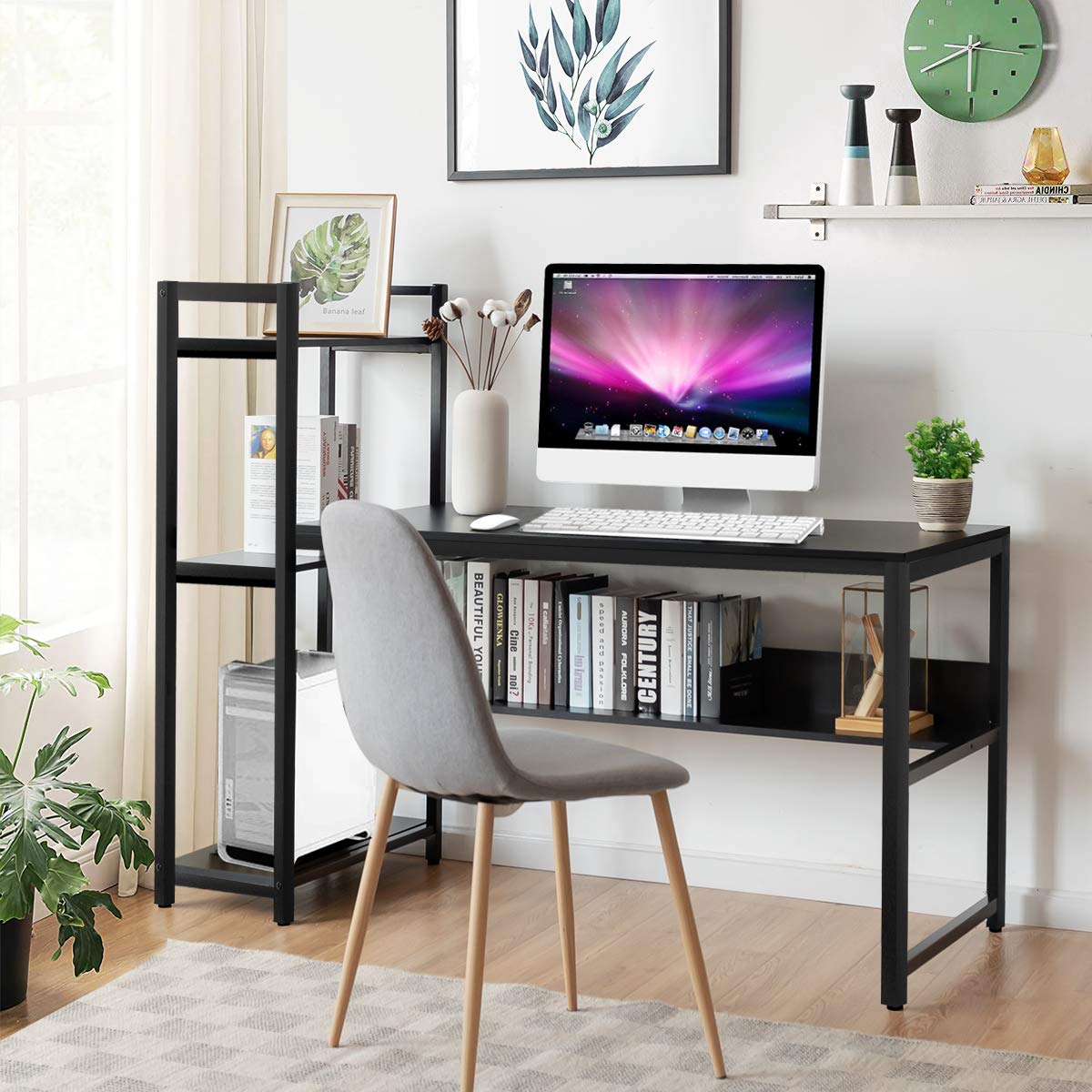 Computer Desk with 4 Shelves - Tangkula