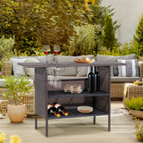 Tangkula Outdoor Wicker Bar Table with 2 Metal Mesh Shelves & 2-Rail Steel Stemware Racks(Mix Brown)