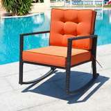 Tangkula Wicker Rocking Chair, Outdoor Glider Rattan Rocker Chair with Heavy-Duty Steel Frame
