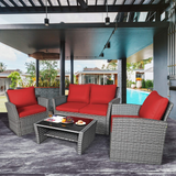 Tangkula 4 Pieces Patio Furniture Set, Outdoor Conversation Set with Cushions and Coffee Table