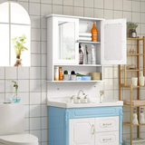 Tangkula Bathroom Cabinet Wall Mounted with Double Mirror Doors