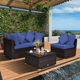 Tangkula Patio Rattan Sofa Set, Outdoor Wicker Sectional Furniture Set