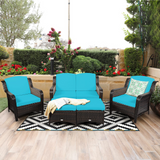 5 Pieces Patio Furniture Set, Outdoor Rattan Conversation Sofa Set with Loveseat