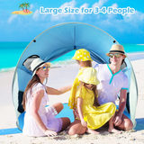 Tangkula UPF 50+ Easy Pop-Up Beach Tent, 3-4 Person Family Beach Shade Tent w/ Mesh Windows & Storage Pockets