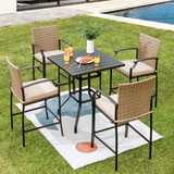 Tangkula Patio Rattan Bar Stools Set of 4, Outdoor Wicker Bar Height Chairs