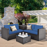 Tangkula 4 Piece Wicker Patio Set with Storage, All Weather-Proof Outdoor Conversation Set