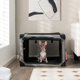 Tangkula 3-Door Folding Dog Crate, Soft Kennel with Removable Pad & Metal Frame
