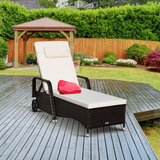 Tangkula Patio Chaise with Wheels, 6 Positions Adjustable Outdoor Lounger Chair with Steel Frame
