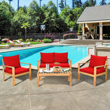 Tangkula Outdoor 4-Piece Acacia Wood Chat Set