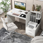 White Desk with 2 Storage Drawers & Bookshelf - Tangkula