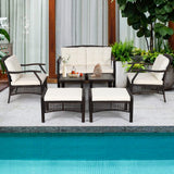 Tangkula 7 Pieces Patio Furniture Set, Outdoor Rattan Conversation Set with Waterproof Cover