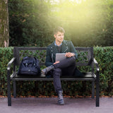 Outdoor Garden Bench Park Bench with Steel Frame & PVC Backrest, Park Bench with Large Seat for 2-3 People