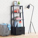 Tangkula Ladder Shelf Bookcase, Free Standing 4-Tier Bookshelf with 2 Storage Drawers