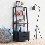 Tangkula Ladder Shelf Bookcase, Free Standing 4-Tier Bookshelf with 2 Storage Drawers