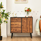 Tangkula Retro Storage Cabinet, Wood Floor Storage Cabinet with 3 Drawers and 1 Cabinet w/Adjustable Shelf, Accent Cabinet