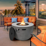 Tangkula 36 Inch Round Fire Pit Table, 50,000 BTU Concrete Propane Gas Fire Table with Removable Lid
