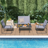 Tangkula 4 Pieces Patio Furniture Set with Tempered Glass Coffee Table (Gray)
