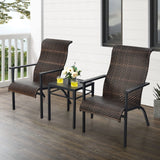 Tangkula 3 Piece Patio Bistro Furniture Set, PE Rattan Chairs with Coffee Table