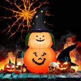 Tangkula 5 Ft Halloween Inflatable Pumpkin with Witch Hat, Blow Up 2 Pumpkins with LED Lights