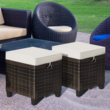 Tangkula 2 Pieces Outdoor Patio Ottoman, All Weather Rattan Wicker Ottoman Seat