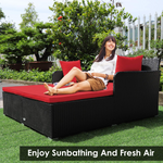 Outdoor Rattan Daybed, Red - Tangkula