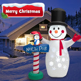 Tangkula 6 FT Inflatable Christmas Snowman, Blow up Xmas Decoration w/ Penguin Guidepost