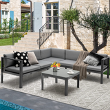 Tangkula 3 Piece Aluminum Patio Furniture Set, Patiojoy Outdoor Sectional Sofa Set with 6-Level Reclining Backrest