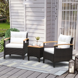 Tangkula 3-Piece Patio Furniture Set, Patiojoy Outdoor Rattan Sofa Set with Coffee Table, Patio Conversation Set with Removable Cushion