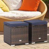 Tangkula 2 Pieces Patio Ottomans, Patiojoy Hand-Woven PE Rattan Side Table with Removable Cushion & Hidden Storage Space