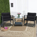 3 PCS Wicker Rocking Set, Outdoor Rocking Chairs and Table Set with Cushions