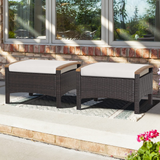 Tangkula 2 Piece Patio Rattan Ottomans, Outdoor Wicker Footstool w/ Acacia Wood Handles