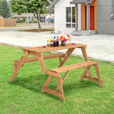 Tangkula 2-in-1 Convertible Wooden Picnic Table, Transforming Interchangeable Outdoor Bench Table with Umbrella Hole