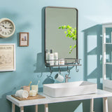 Tangkula Bathroom Mirror w/ Shelf & 4 Hooks, 33" x 19" Rectangle Vanity Mirror