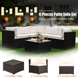 6 Pieces Patio Furniture Set, Outdoor Rattan Sofa Set, Wicker Conversation Set